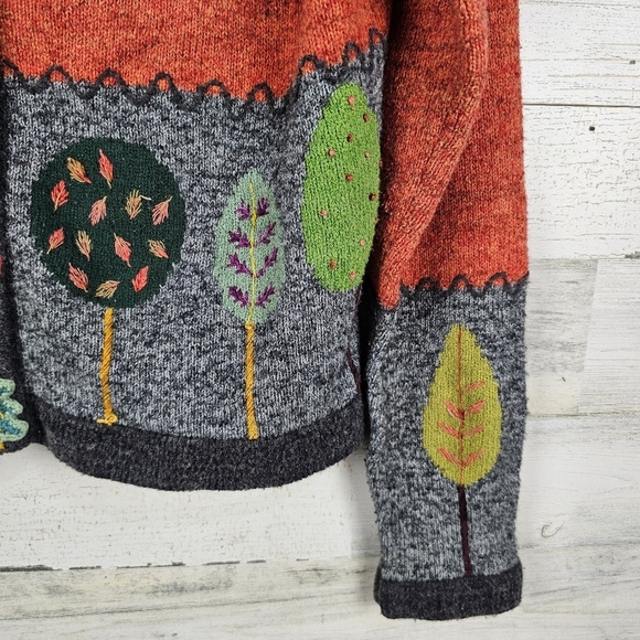 VTG In Stitches Wool Blend Cardigan Sweater Sz Medium Orange Embroidered Whimsy - Picture 13 of 15